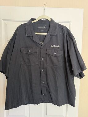 Abercrombie & Fitch Black Short-Sleeve Button-Down Work Shirt